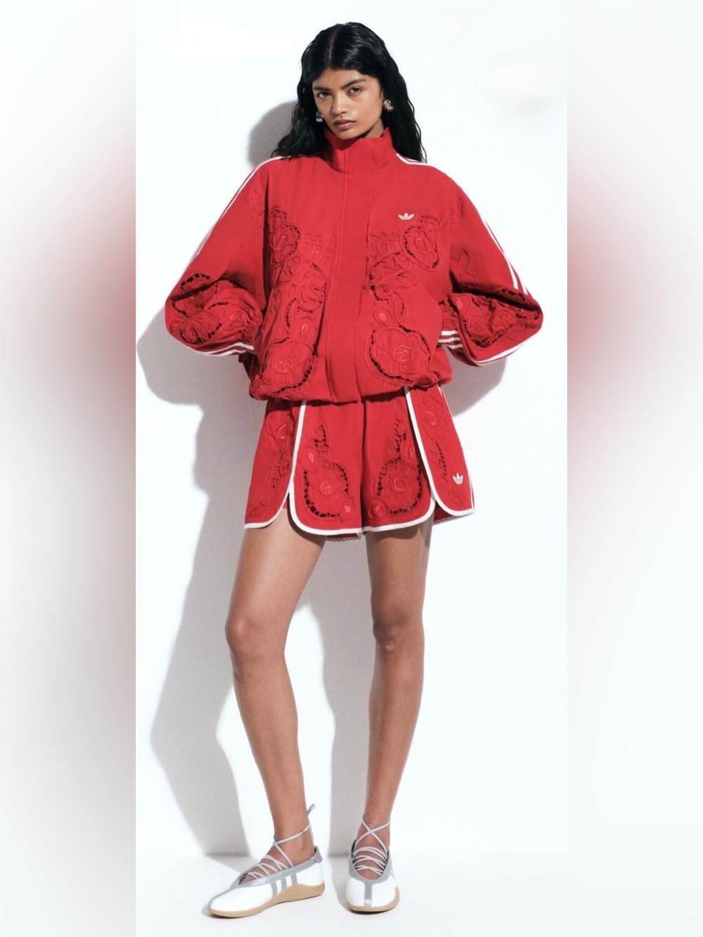 NWT adidas Originals x ASOS cutwork sprinter shorts in red - Picture 3 of 10